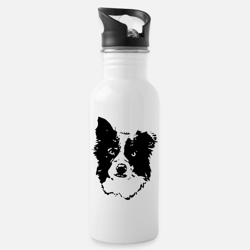 Border_Collie2_cb - Trinkflasche mit integriertem Trinkhalm - Weiß
