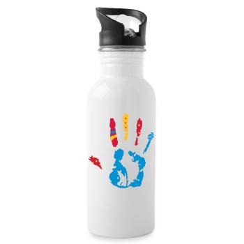 bunter Handabdruck mit verschiedene Formen - Trinkflasche mit integriertem Trinkhalm - Weiß - Rechts