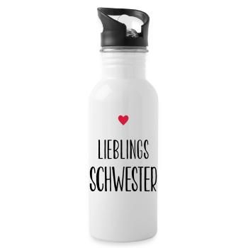 Schwester Lieblingsschwester Herz Geschenk - Trinkflasche mit integriertem Trinkhalm - Weiß - Rechts