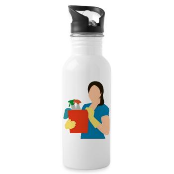 putzen cleaning putzfrau broom wischmop38 - Trinkflasche mit integriertem Trinkhalm - Weiß - Rechts