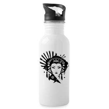 A Japanese geisha girl with headphones - Water bottle with straw - white - Right