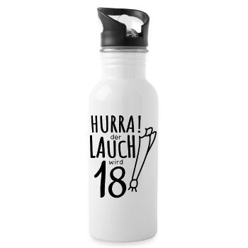 Lauch - Hurra der Lauch wird 18! Geburtstag - Trinkflasche mit integriertem Trinkhalm - Weiß - Rechts