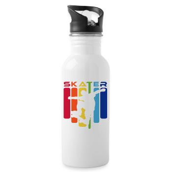 Skater Kids Rainbow Silhouette - Trinkflasche mit integriertem Trinkhalm - Weiß - Rechts