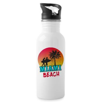 Miami Beach / Retro / Geschenk / USA - Trinkflasche mit integriertem Trinkhalm - Weiß - Rechts