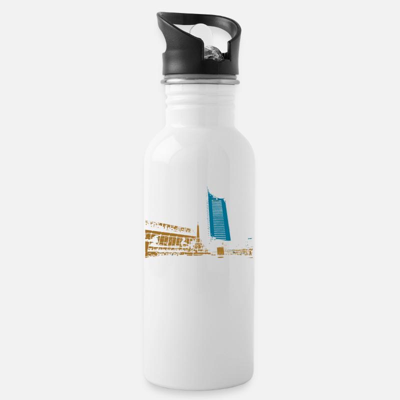 Leipzig Gewandhaus Uni Riese Geschenkidee - Trinkflasche mit integriertem Trinkhalm - Weiß