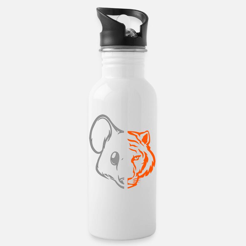 Tiger Maus - Trinkflasche mit integriertem Trinkhalm - Weiß