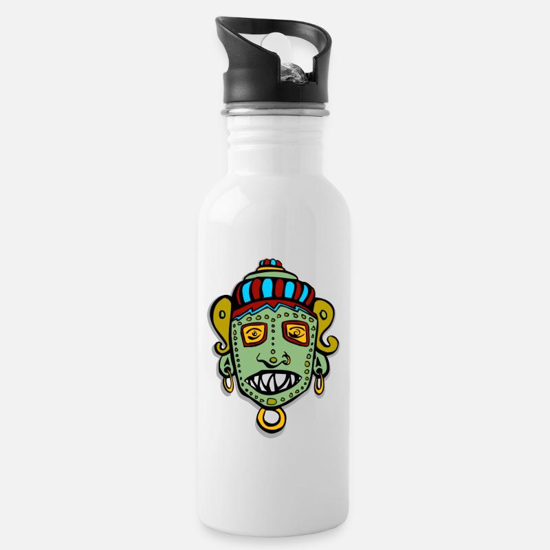 Visage de tête de masque tribal indien maya inka - Gourde avec paille intégrée - blanc