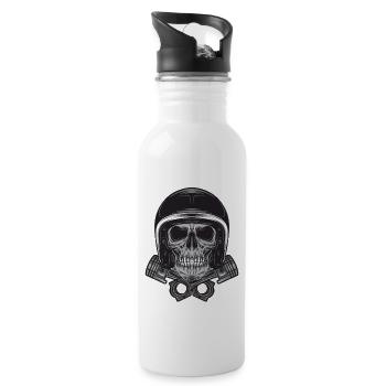 Motorradhelm Skelett! Geschenkidee Motorrad - Trinkflasche mit integriertem Trinkhalm - Weiß - Rechts