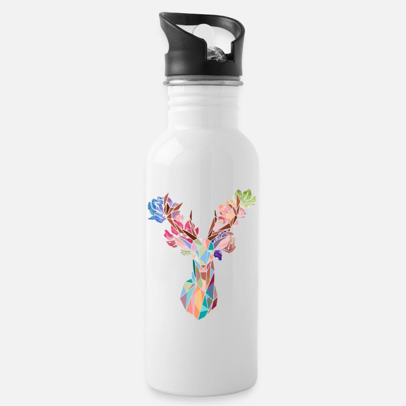Cerf fleuri - Gourde avec paille intégrée - blanc