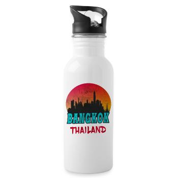 Bangkok Skyline / Thailand Gift Vintage Retro - Water bottle with straw - white - Right