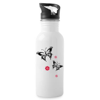 Butterflies Flowers Flowers Insects Summer - Water bottle with straw - white - Right