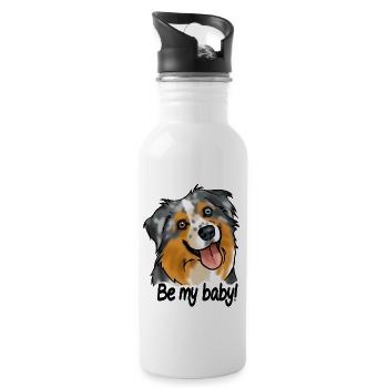 Australischer Schäferhund "Sei mein Baby!" - Trinkflasche mit integriertem Trinkhalm - Weiß - Rechts