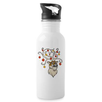 Festliches Rentier - Trinkflasche mit integriertem Trinkhalm - Weiß - Rechts