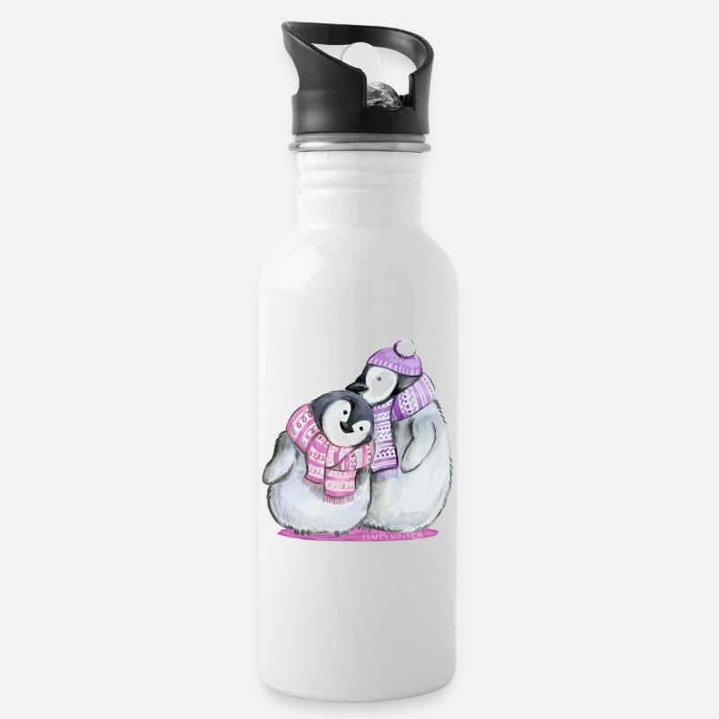 Pinguin - Trinkflasche mit integriertem Trinkhalm - Weiß