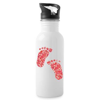 Liberty Fußabdrücke rot - Trinkflasche mit integriertem Trinkhalm - Weiß - Rechts