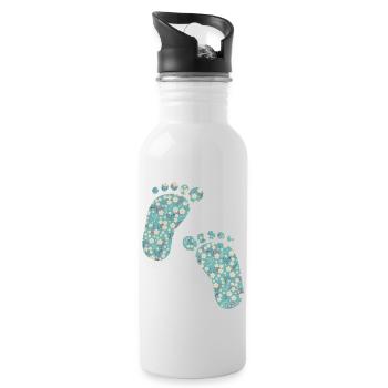 Liberty Fußabdrücke türkis - Trinkflasche mit integriertem Trinkhalm - Weiß - Rechts
