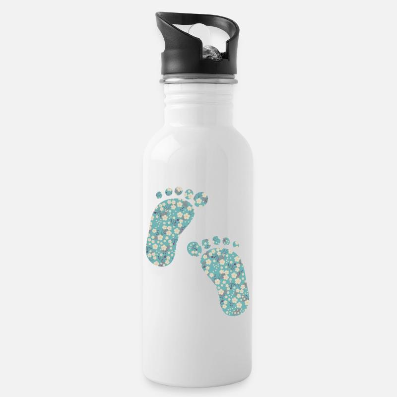 Liberty Fußabdrücke türkis - Trinkflasche mit integriertem Trinkhalm - Weiß