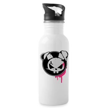 A grunge sticker with a rabbit head - Water bottle with straw - white - Right