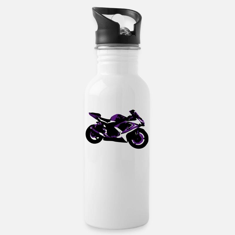 Motorrad - Rennmaschine - Racing - Trinkflasche mit integriertem Trinkhalm - Weiß