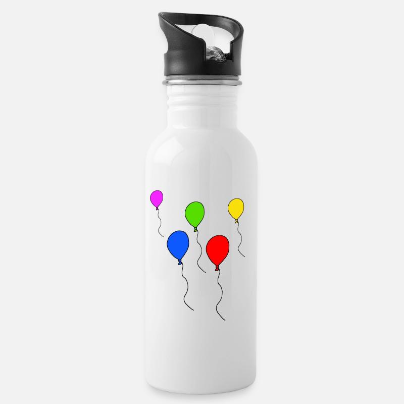 Bunte Luftballons - Trinkflasche mit integriertem Trinkhalm - Weiß
