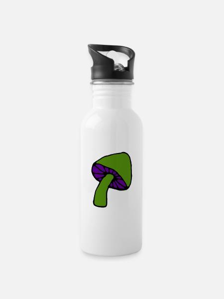Pilz psychedelisch - Trinkflasche mit integriertem Trinkhalm - Weiß
