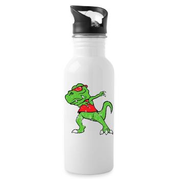 Retro Vintage Grunge Style Dabbing Dab T-Rex - Trinkflasche mit integriertem Trinkhalm - Weiß - Rechts