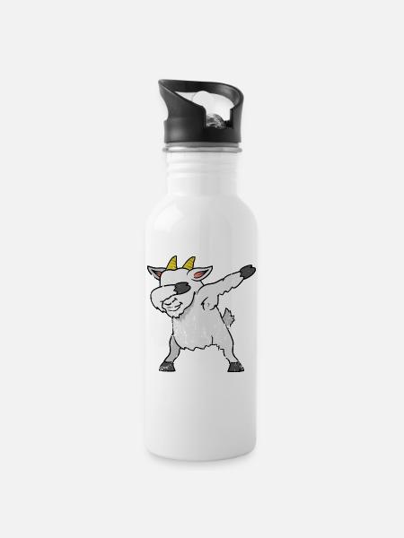 Retro Vintage Grunge Style Dabbing Dab Ziege - Trinkflasche mit integriertem Trinkhalm - Weiß