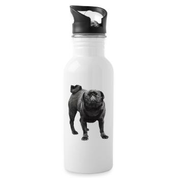 Pug noir - Gourde avec paille intégrée - blanc - Droite