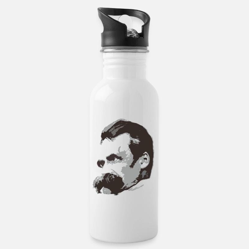 Nietzsche (3farbig) - Trinkflasche mit integriertem Trinkhalm - Weiß