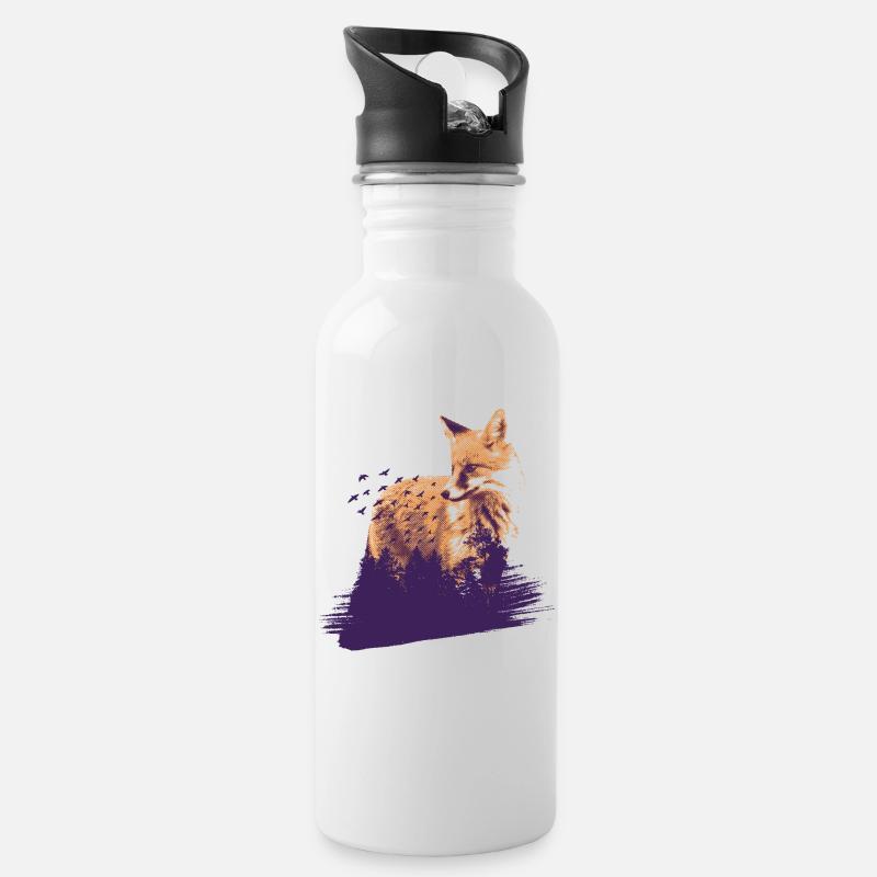 Wald Fuchs - Trinkflasche mit integriertem Trinkhalm - Weiß