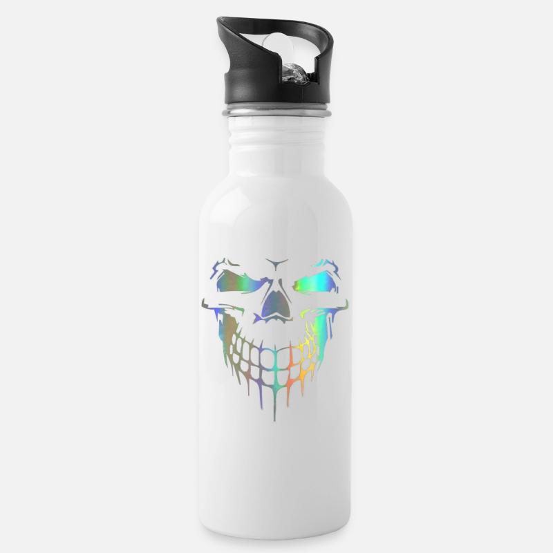 Totenkopf - Trinkflasche mit integriertem Trinkhalm - Weiß