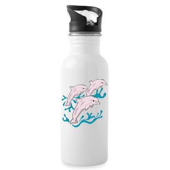 Drei Delphine - Trinkflasche mit integriertem Trinkhalm - Weiß - Rechts