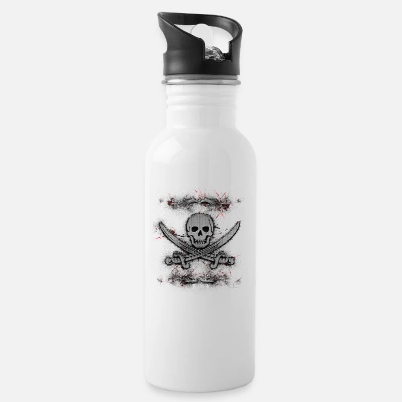 Jolly Roger Skull Pirate Paint Splatter - Gourde avec paille intégrée - blanc