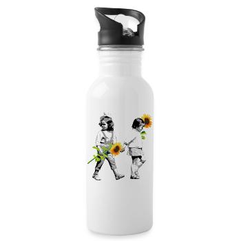 Blumenkinder | zwei kleineMädchen mit Sonnenblumen - Trinkflasche mit integriertem Trinkhalm - Weiß - Rechts