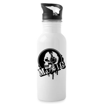 A skull with headphone in profile - Water bottle with straw - white - Right