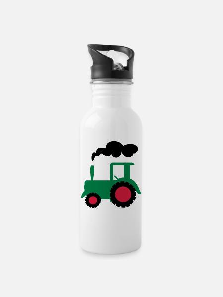traktor trecker landwirtschaft - Trinkflasche mit integriertem Trinkhalm - Weiß