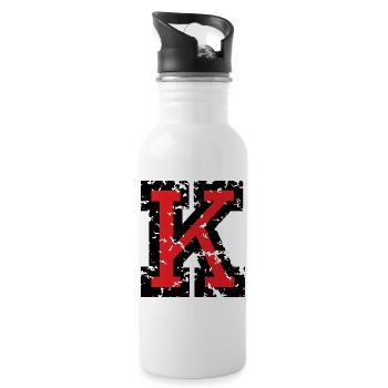 K (Vintage Rot) Buchstabe K - Trinkflasche mit integriertem Trinkhalm - Weiß - Rechts