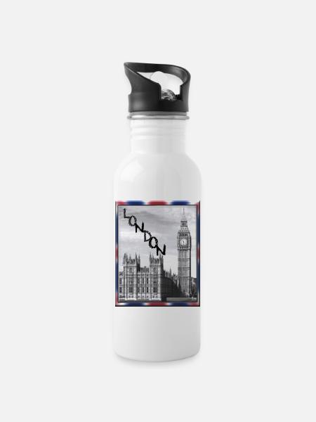 London Big Ben Union Jack - Water bottle with straw - white