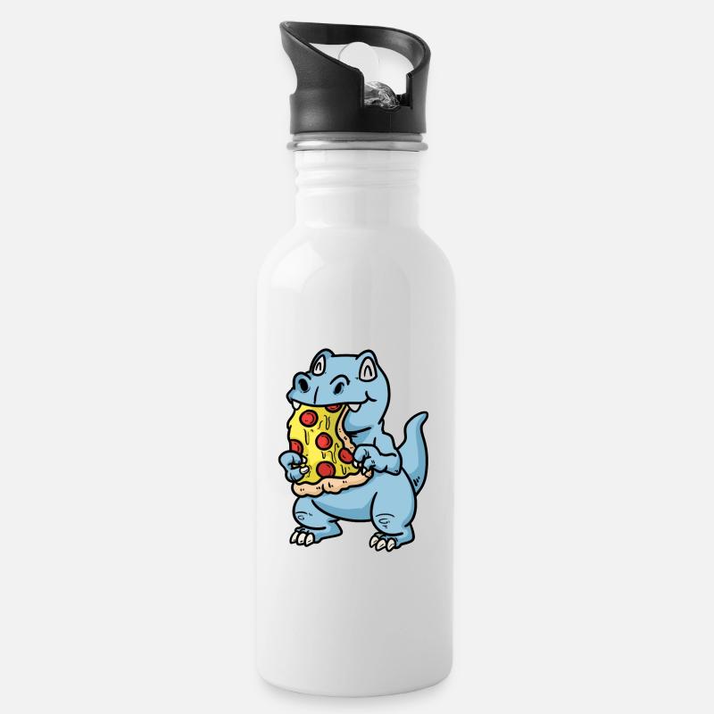 Dino avec pizza - Gourde avec paille intégrée - blanc