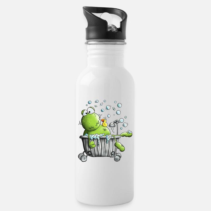 Wellness Frosch - Trinkflasche mit integriertem Trinkhalm - Weiß