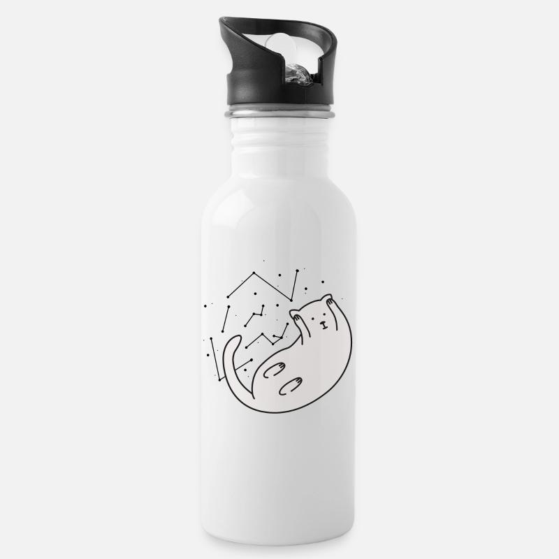 Space Cat Version 2 - Trinkflasche mit integriertem Trinkhalm - Weiß