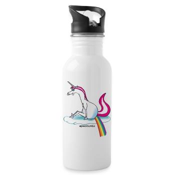 Unicorn pooping rainbow - Einhorn pupst Regenbogen - Water bottle with straw - white - Right