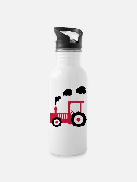 traktor landwirtschaft - Trinkflasche mit integriertem Trinkhalm - Weiß
