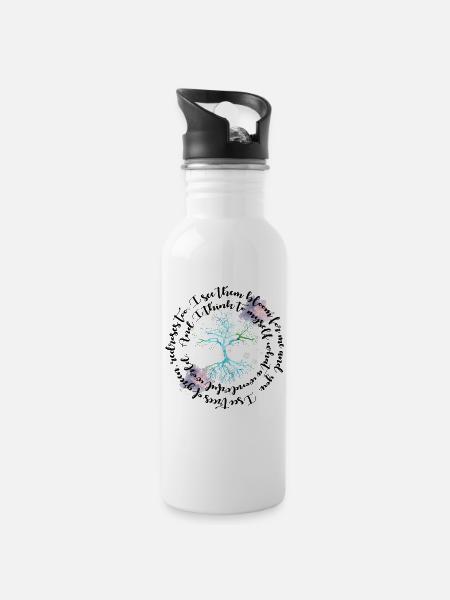 Hippie-Baum - Trinkflasche mit integriertem Trinkhalm - Weiß