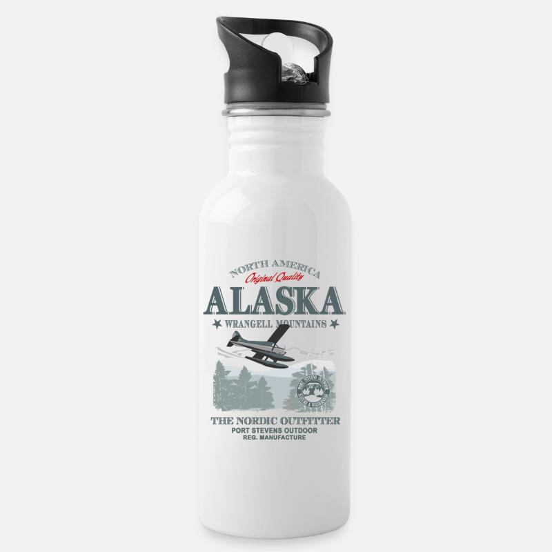 Alaska - Aircraft - Trinkflasche mit integriertem Trinkhalm - Weiß