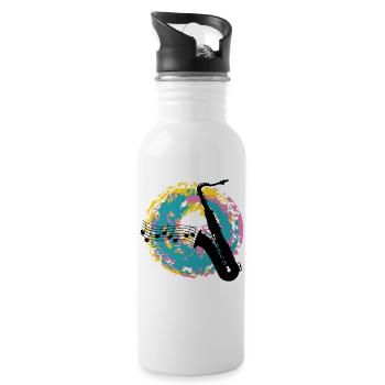 Saxofon auf Farbklecksen - Trinkflasche mit integriertem Trinkhalm - Weiß - Rechts