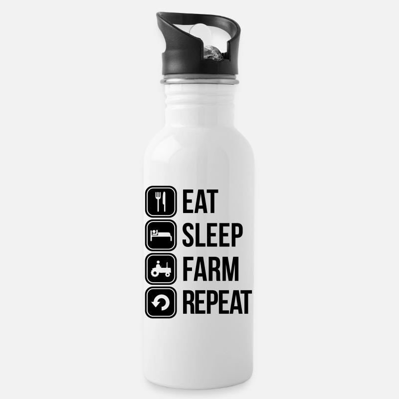 farm - Water bottle with straw - white