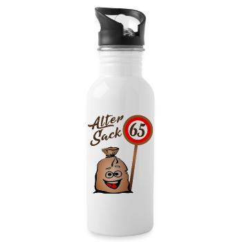 Alter Sack - 65. Geburtstag - 65 - Fünfundsechzig - Trinkflasche mit integriertem Trinkhalm - Weiß - Rechts