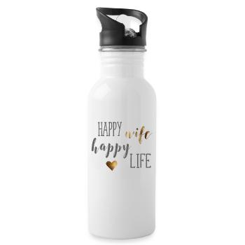 happy_wife - Trinkflasche mit integriertem Trinkhalm - Weiß - Rechts