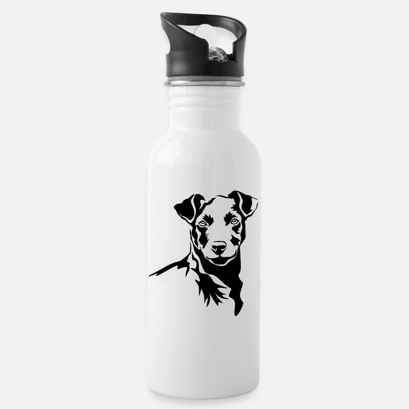 Patterdale Terrier head - Water bottle with straw - white